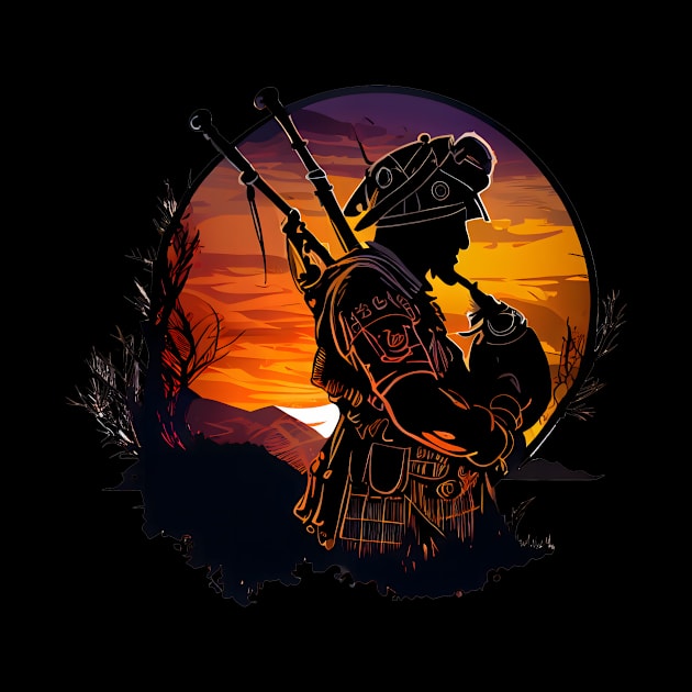 Bagpipe player in the dark sunset by MLArtifex