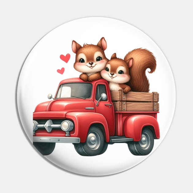 Valentine Squirrel Couple Sitting On Truck Pin by Chromatic Fusion Studio
