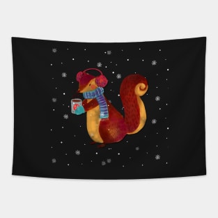 Winter squirrel drinking coffee Tapestry