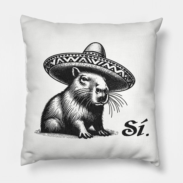 Capybara Cinco De Mayo Si. Mexican Pillow by susanne.haewss@googlemail.com