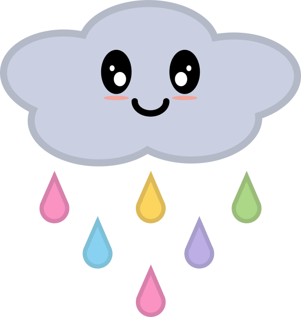 Kawaii Cute Rainbow Raindrop Rain Cloud in Yellow Kids T-Shirt by Kelly Gigi