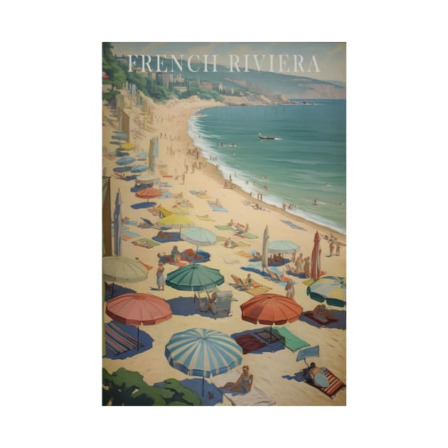 French Riviera, Vintage Travel Poster by GreenMary Design