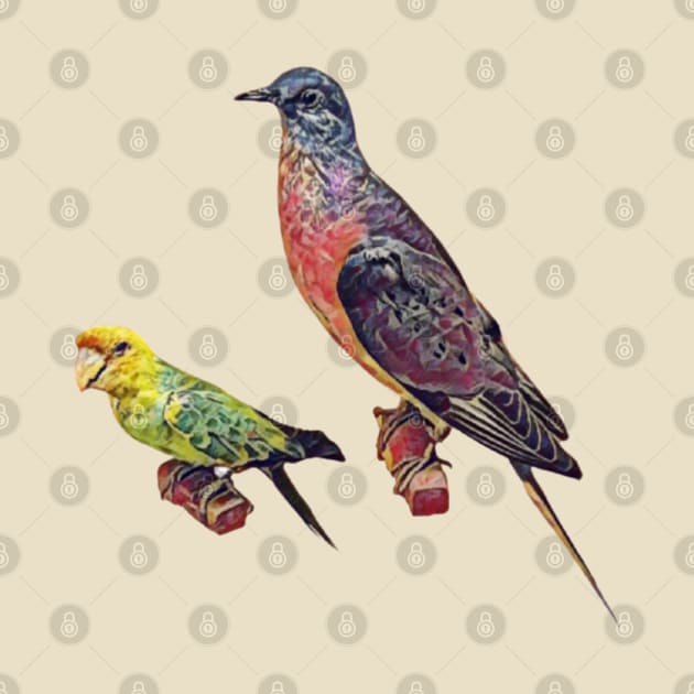 Extinct Birds (passenger pigeon and Carolina parakeet) by Animal Surrealism