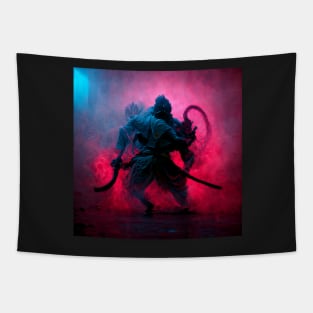 Samurai Neon Fight Tapestry