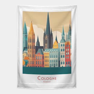 Vintage Retro Colorful Cologne Cityscape Germany Tapestry