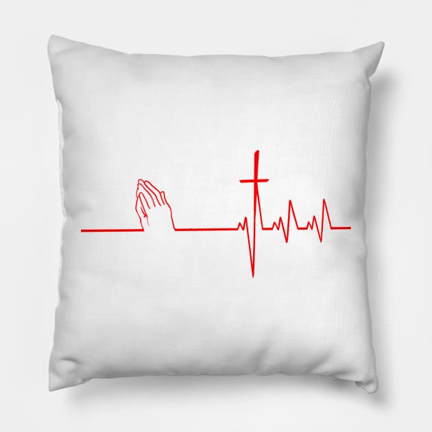 Christianity, Heartbeat icon, cross, heart & prayer Pillow by JackDraws88