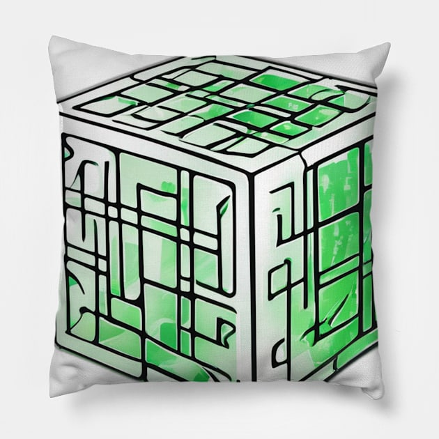 Rubic Cube Green Shadow Silhouette Anime Style Collection No. 380 Pillow by cornelliusy