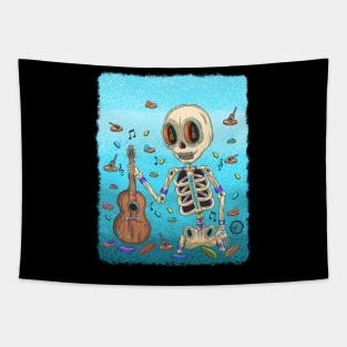 Colorful Mariachi Skeleton - Día De Los Muertos - guitar lover Tapestry