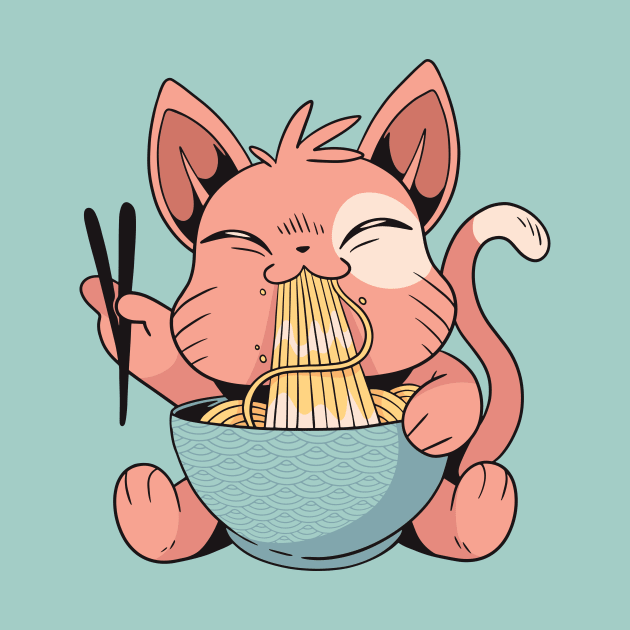 Cartoon Cat Eating Ramen by SLAG_Creative