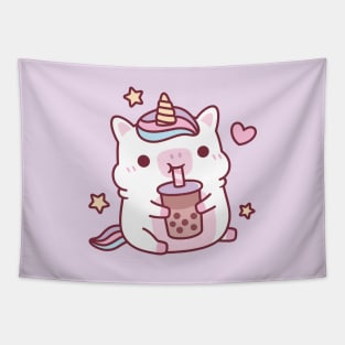 Cute Chubby Unicorn Love Boba Milk Tea Tapestry