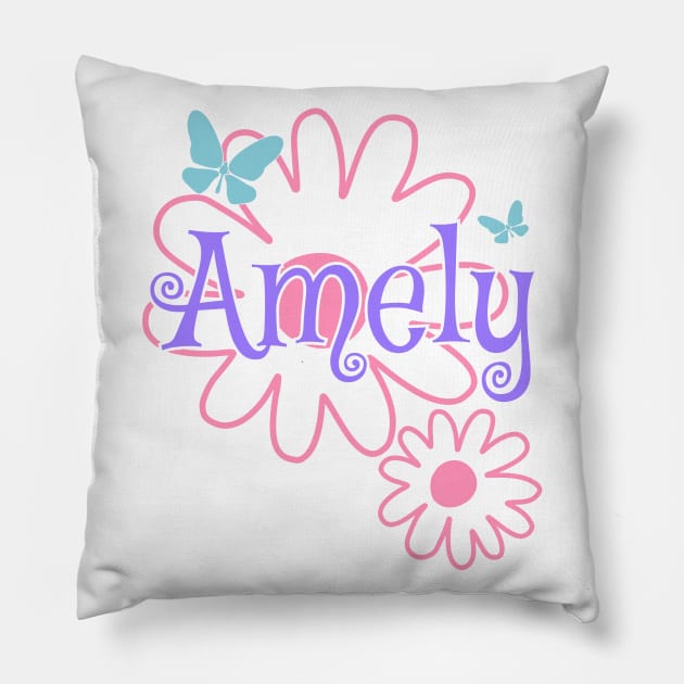 Amely Girls Name Daisy Butterflies Pillow by xsylx