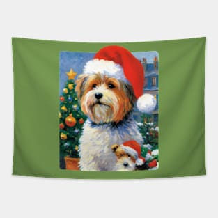 Christmas Lhasa Apso Dog Portrait painting Tapestry