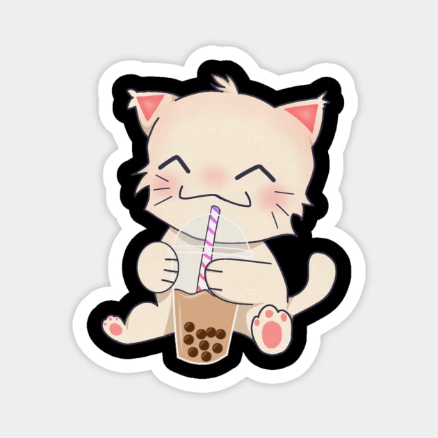 Cute Cat dinking Boba Tea, Bubble tea Magnet by logiamerch