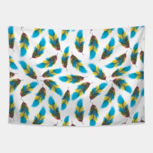 Blue and yellow watercolor feathers seamless pattern design Tapestry