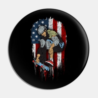 Skateboarder American Flag Skateboard Pin