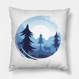 Mountain landscape with deer Pillow