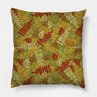 Green Red Yellow Leaf And Seeds Silhouettes Pillow