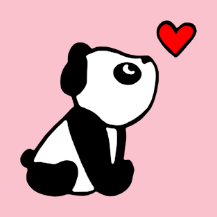 Cute Panda Looking At A Red Heart T-Shirt