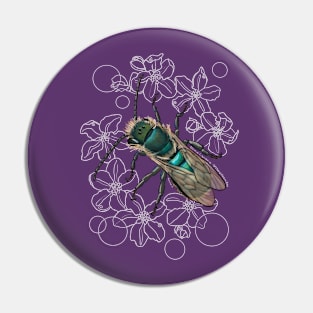 Blue, Orchard, Mason Bee Doodle, for dark background Pin