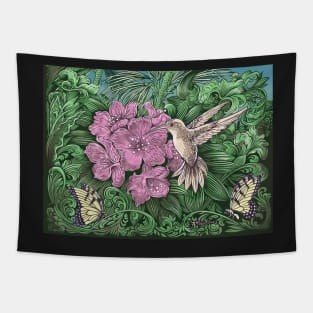 Pen and ink Hummingbird Tapestry