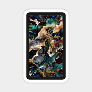 Abstract Nebula in Black, Tan, White, and Teal with Red Accent Magnet