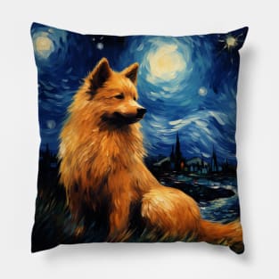 Finnish Spitz Painted in Starry Night style Pillow