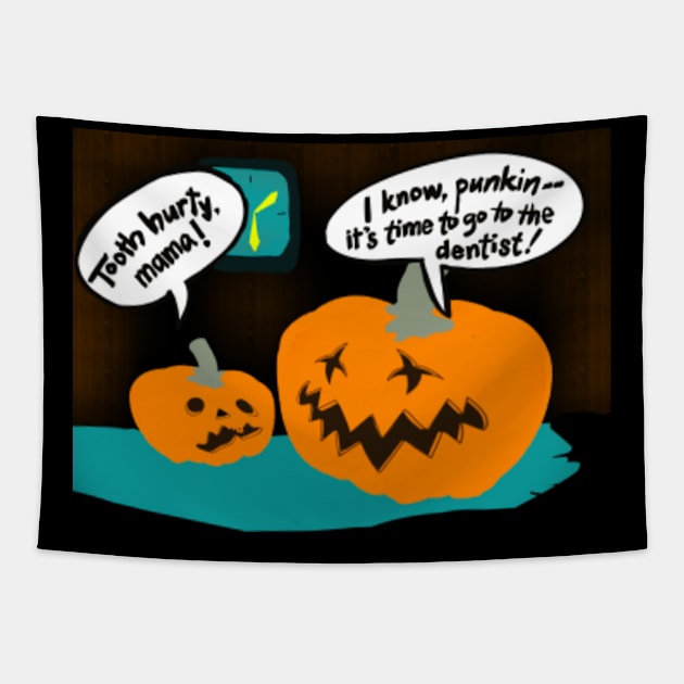 Tooth Hurty Halloween Punkin Tapestry by cecilestees