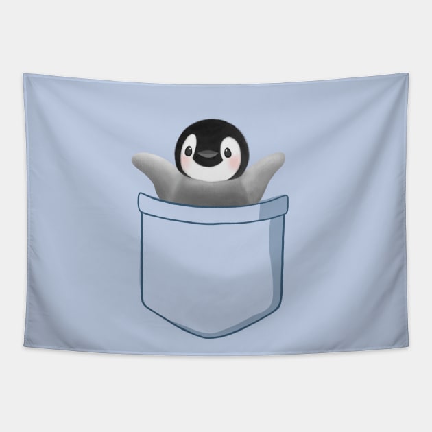 Tiny Penguin In Fake Pocket Tapestry by awesomesaucebysandy