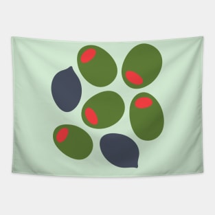 BIG BLACK AND GREEN OLIVES Fun Kitchen Charcuterie Greek Food - UnBlink Studio by Jackie Tahara Tapestry