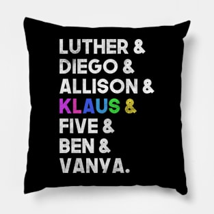 umbrella academy characters’ names | distressed grunge style Pillow