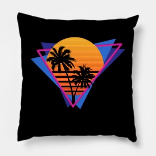 80s Inspired Synthwave Sunset Design Pillow