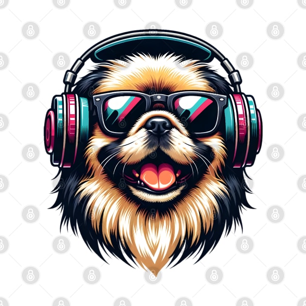 Pekingese as Smiling DJ with Headphones and Sunglasses by ArtRUs