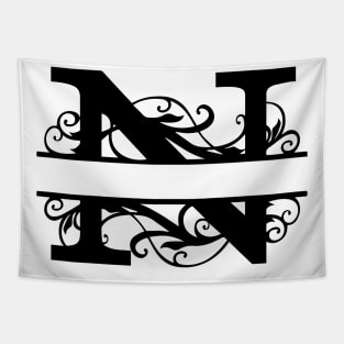 The Letter N Black And White Floral Tapestry