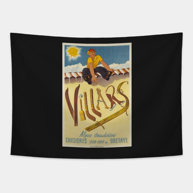 Villars - Chesières,Switzerland,Travel Poster Tapestry by BokeeLee