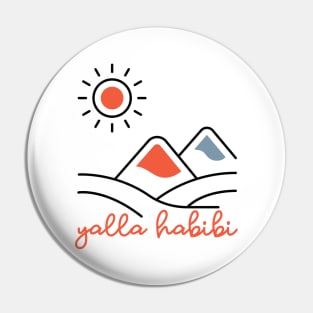 yalla habibi - mountain, sun landscape - orange & blue Pin