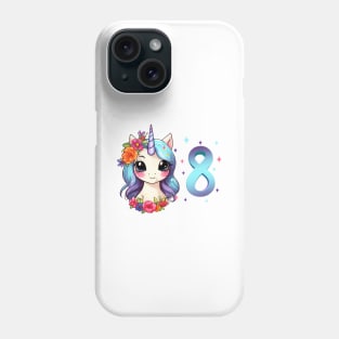 I am 8 with unicorn - girl birthday 8 years old Phone Case