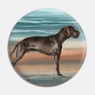 Painting of an Impressive Brown Great Dane on the Beach Pin