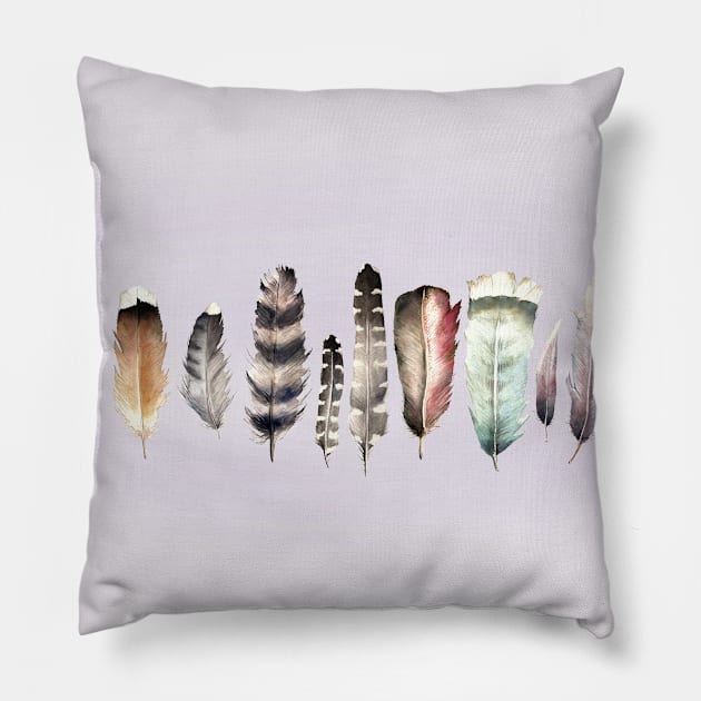 Watercolor Boho Feathers Pillow by wanderinglaur