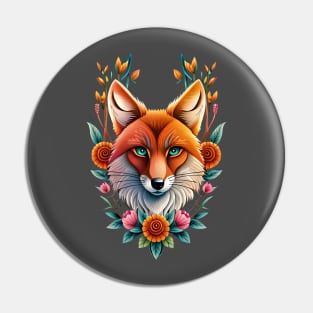 Fox and flowers tattoo style 14 Pin