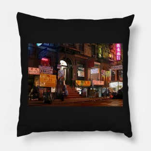 Lights of Chinatown urban street at night New York City Pillow