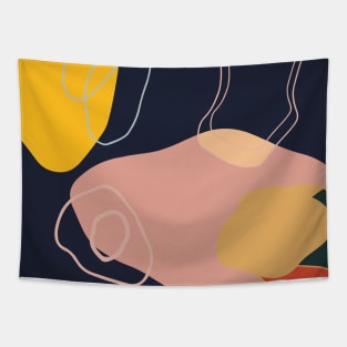 Dark Blue Yellow Sun Abstract Shapes Tapestry