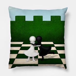 Best Mates Black & White Pawns Hugging on Chessboard Pillow