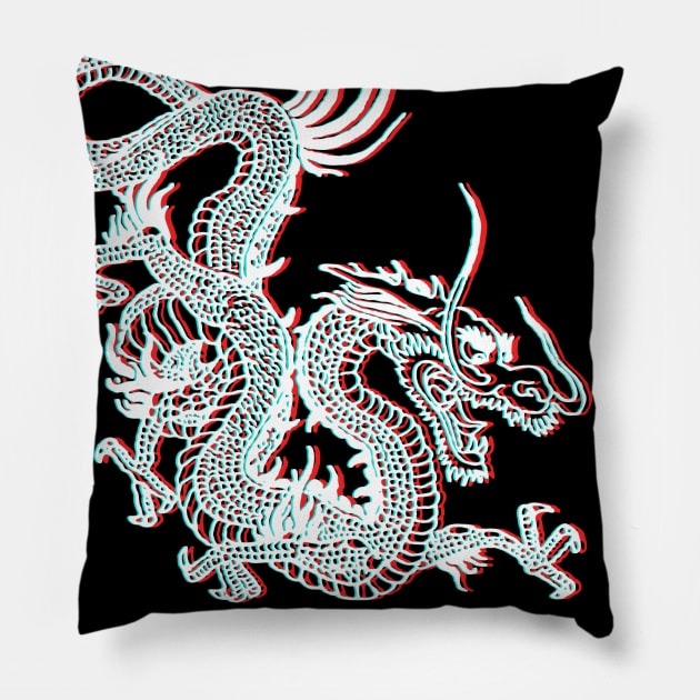 Chinese Dragon Glitch Pillow by EddieBalevo