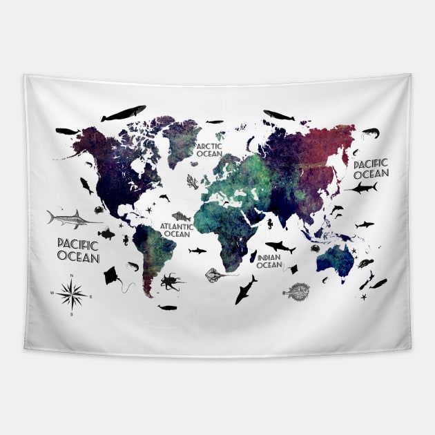 world map with text Tapestry by JBJart