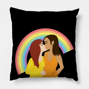 Girls kissing under the rainbow Pillow