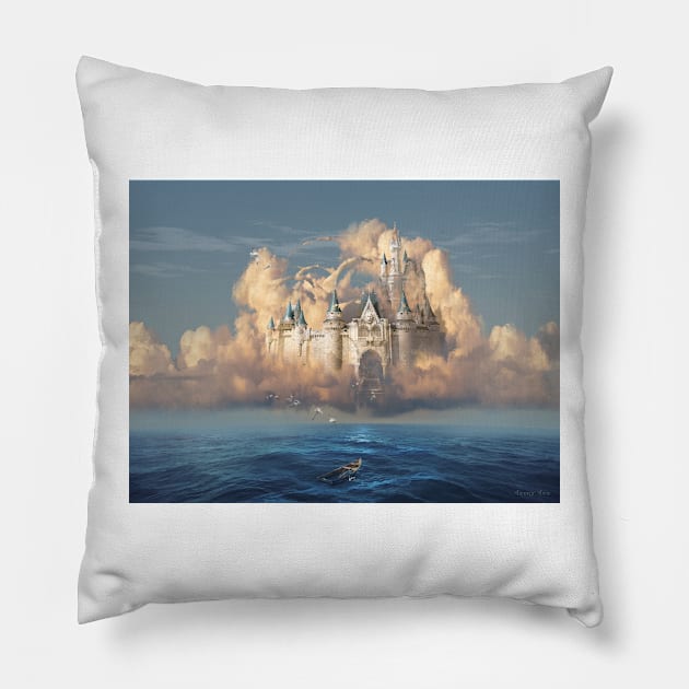 Castle in the Sky or Clouds of Shattered Dreams Pillow by surrealismart