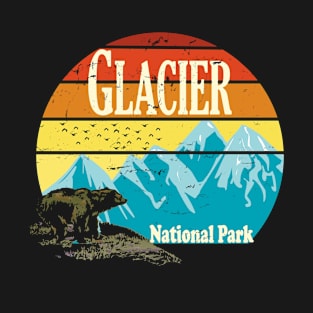 Glacier National Park with Mountains and Bear Distressed T-Shirt