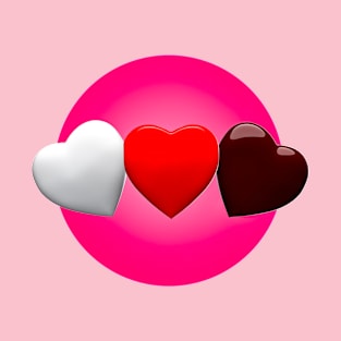 Three red hearts in chocolate pink love T-Shirt