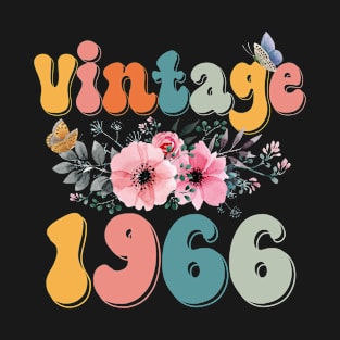 Vintage 1966 Floral Retro Groovy 57th Birthday T-Shirt