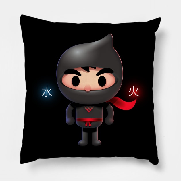 Ninja with water and fire spell Pillow by GuGGGar